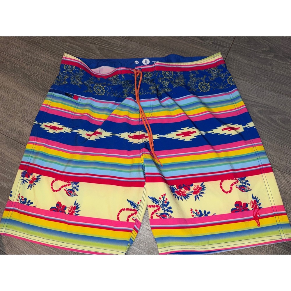 Toes on the Nose Mens 42 Board Shorts Serape Floral Multi-Color Swim Trunks USA
